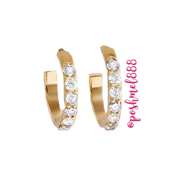 :: Delicate Pavé Hoops [GOLD] Rhinestone Huggies Hoops - Picture 2 of 5